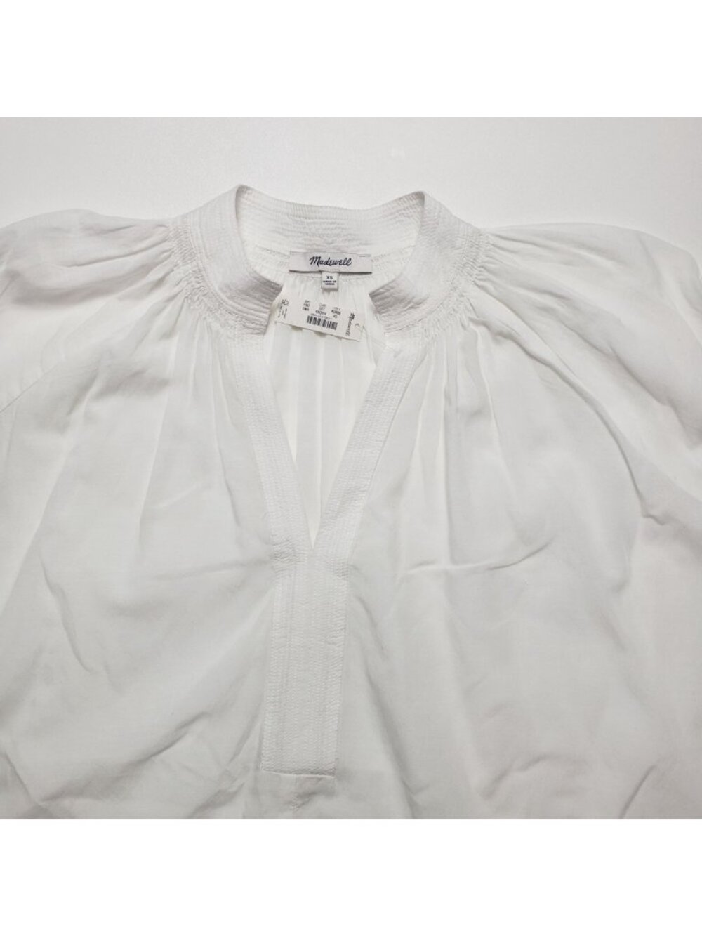 Madewell Shirred Long-Sleeve Top Women's XS Eyelet White Boho Lightweight Blouse - Picture 12 of 16